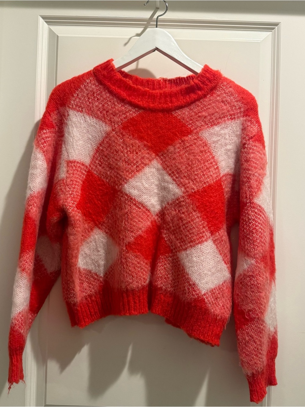 Red & White Checker Knit Sweater - Women